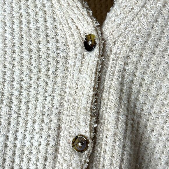 Allison Joy Womens Button Up Top Large Beige Tan Sweater Soft Lounge Oversized - Picture 9 of 9